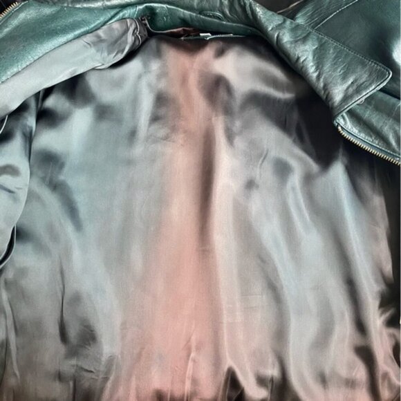 Vintage Northern Spirit Oversized Green Leather Bomber Style Jacket Coat L - Picture 6 of 16